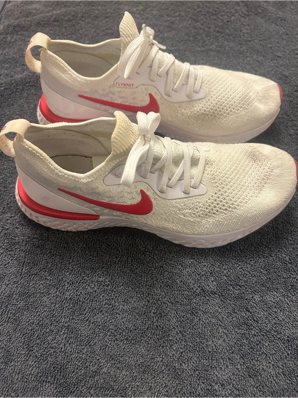 Nike Women's Flyknit Sneakers - White with Red Swoosh